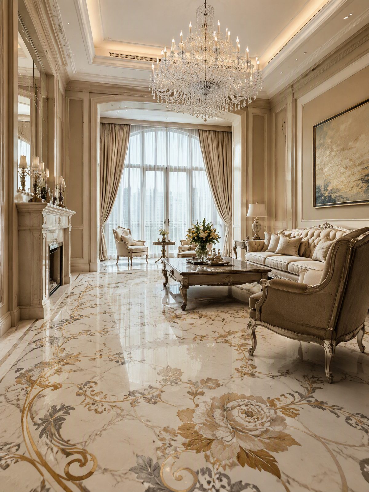 Marble inlay flooring by Art Inlay