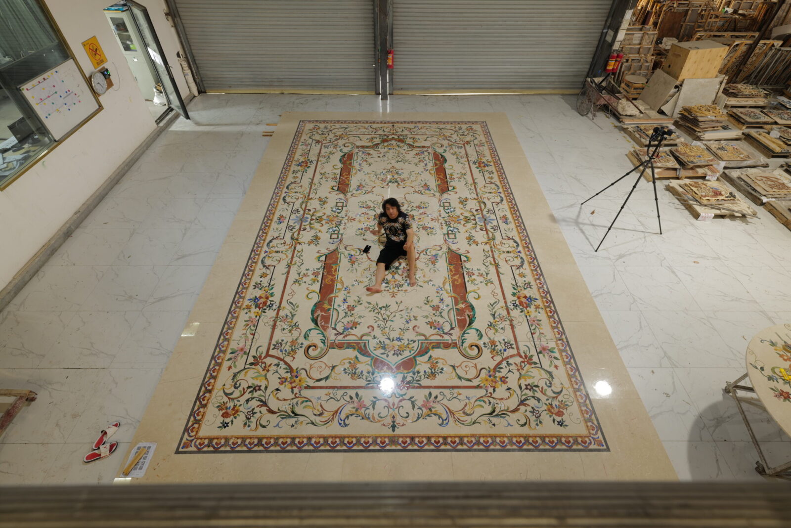 CNC-milled bespoke marble inlay medallion.