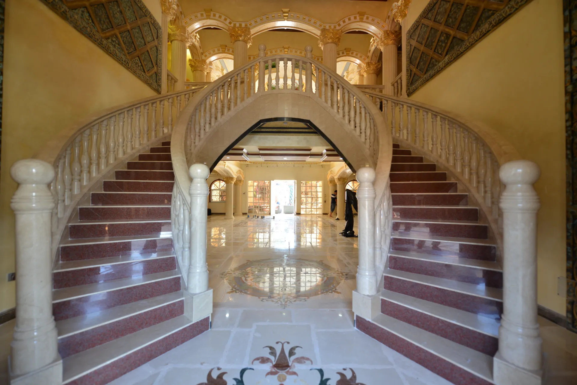 Luxury marble flooring with intricate marble inlay