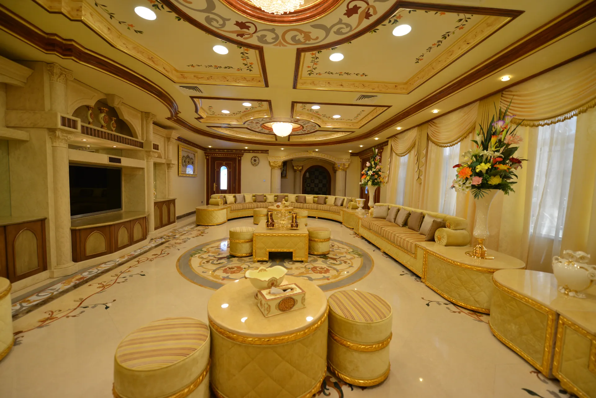 Luxury marble flooring with intricate marble inlay design