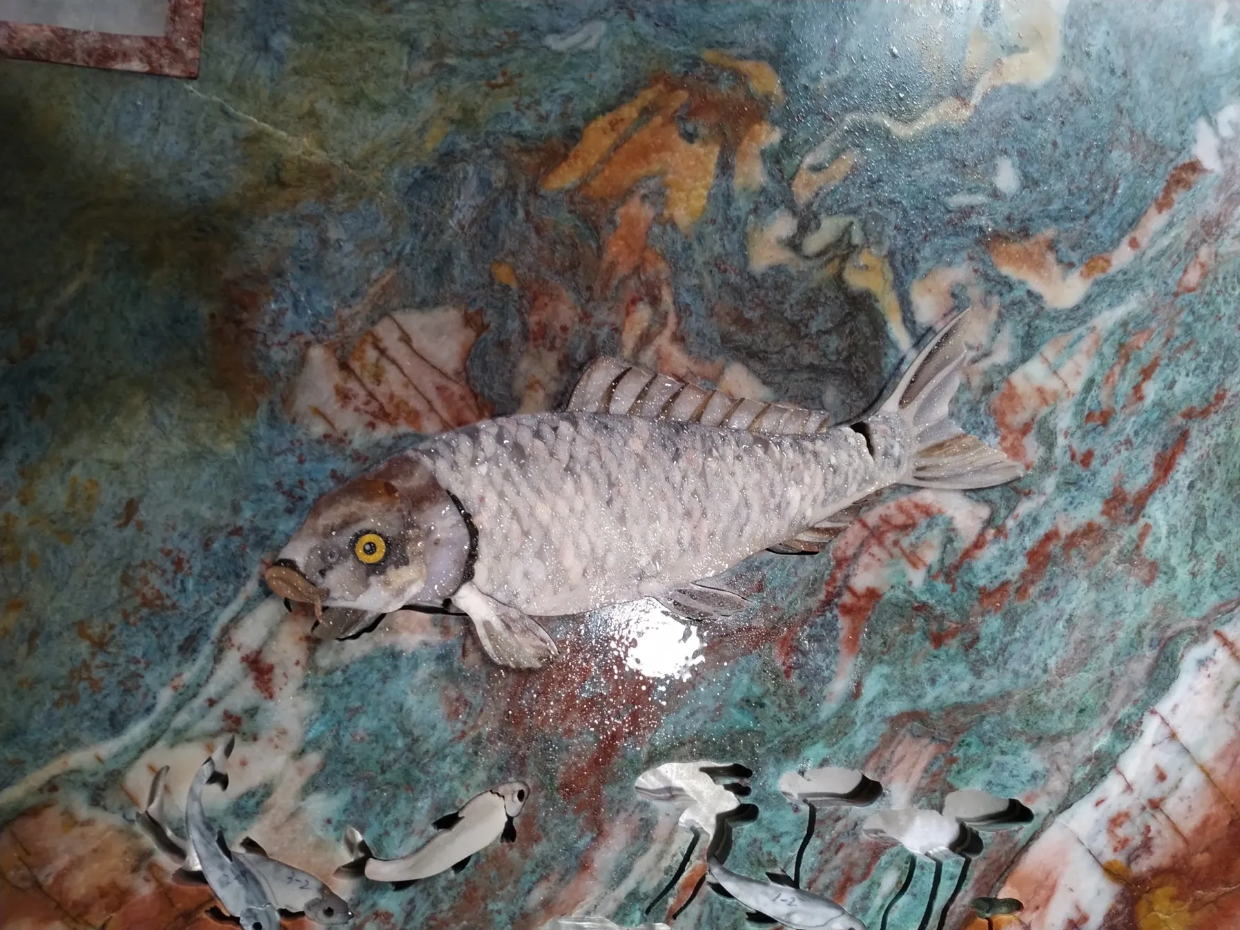 Pietre Dure Marble Inlay Panel with Fish Motif