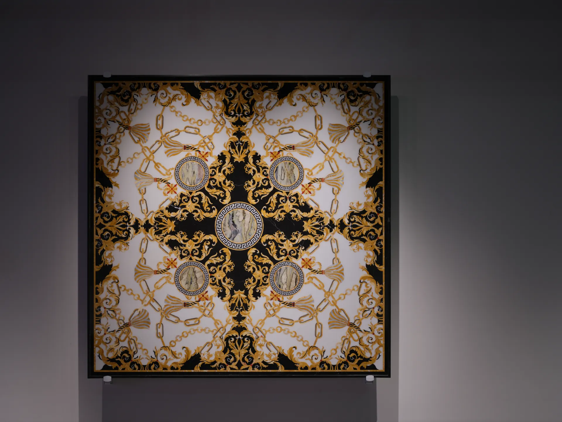 Framed Marble Inlay Panel with Classical Portrait Medallions