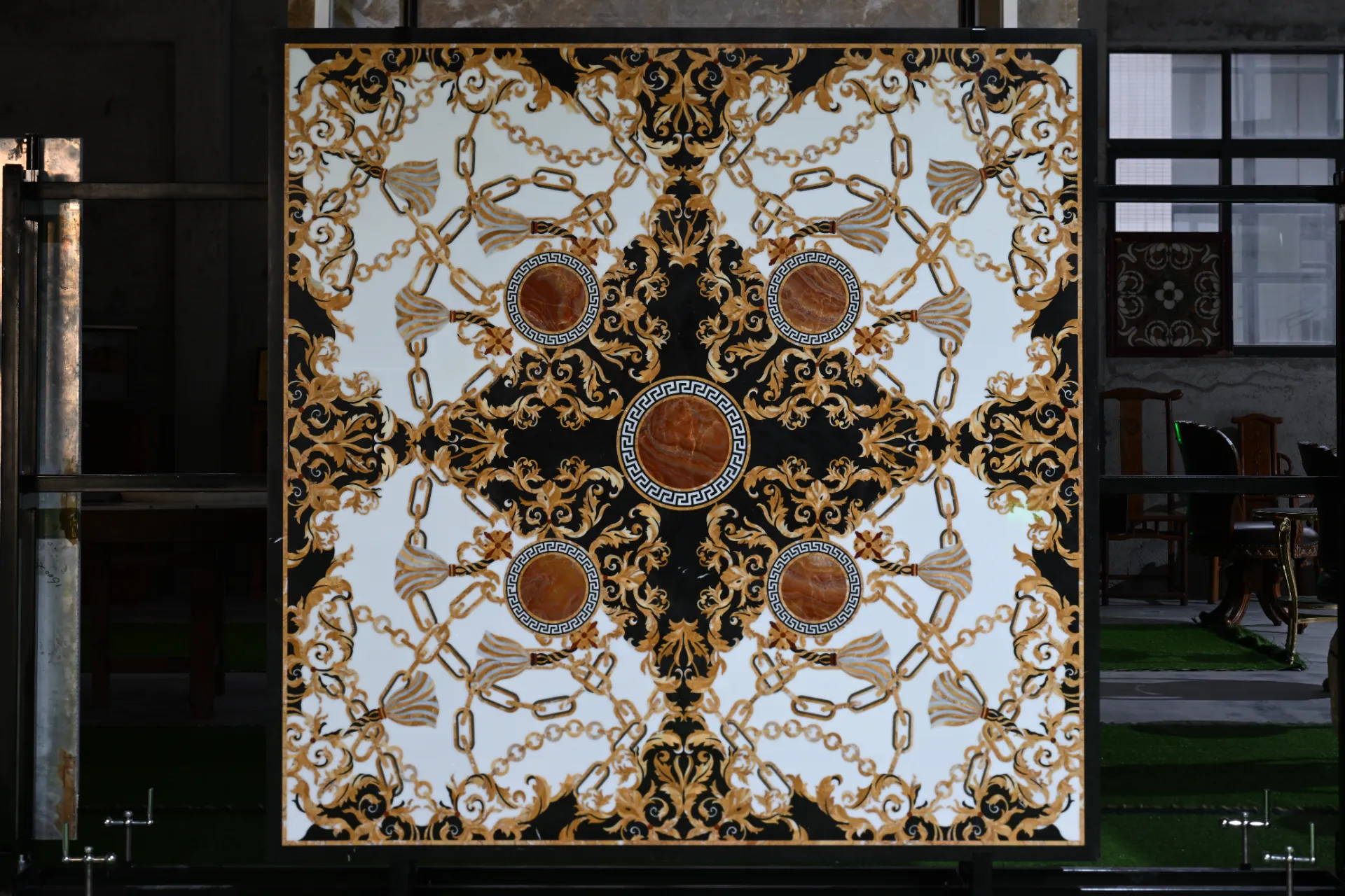 Square Marble Inlay Medallion Panel