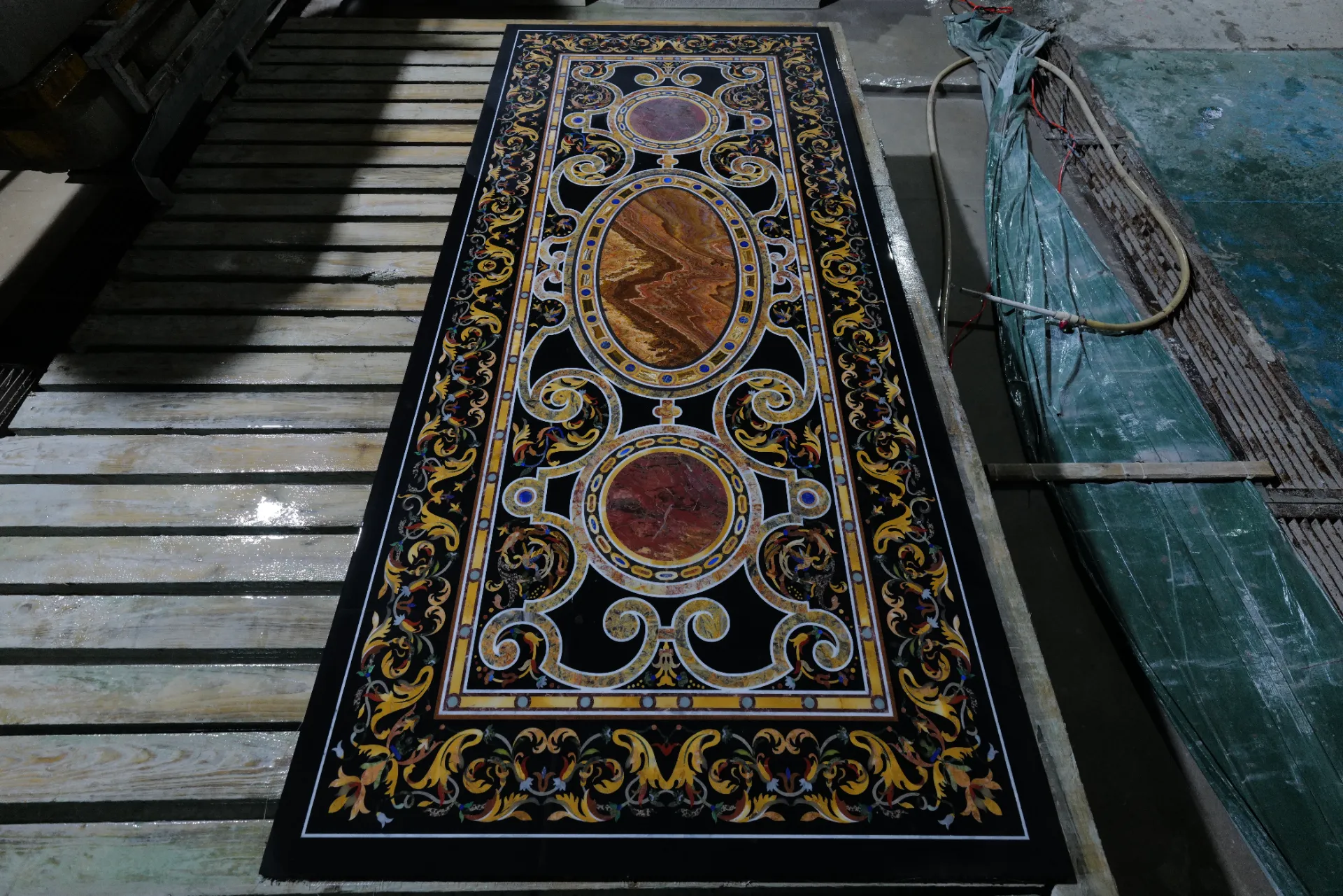 Rectangular Marble Inlay Panel with Medallions