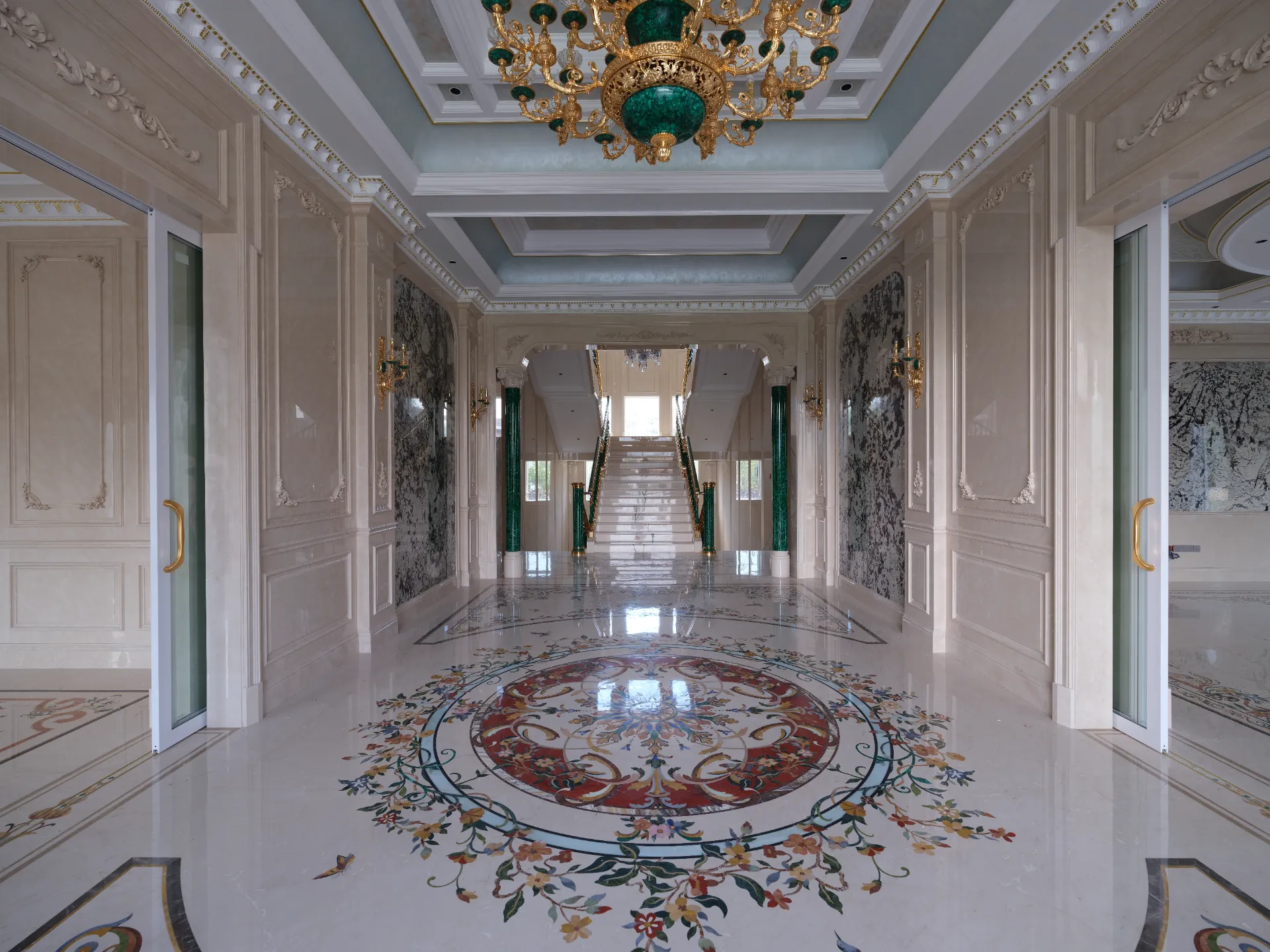 Floral Marble Inlay Medallion Floor