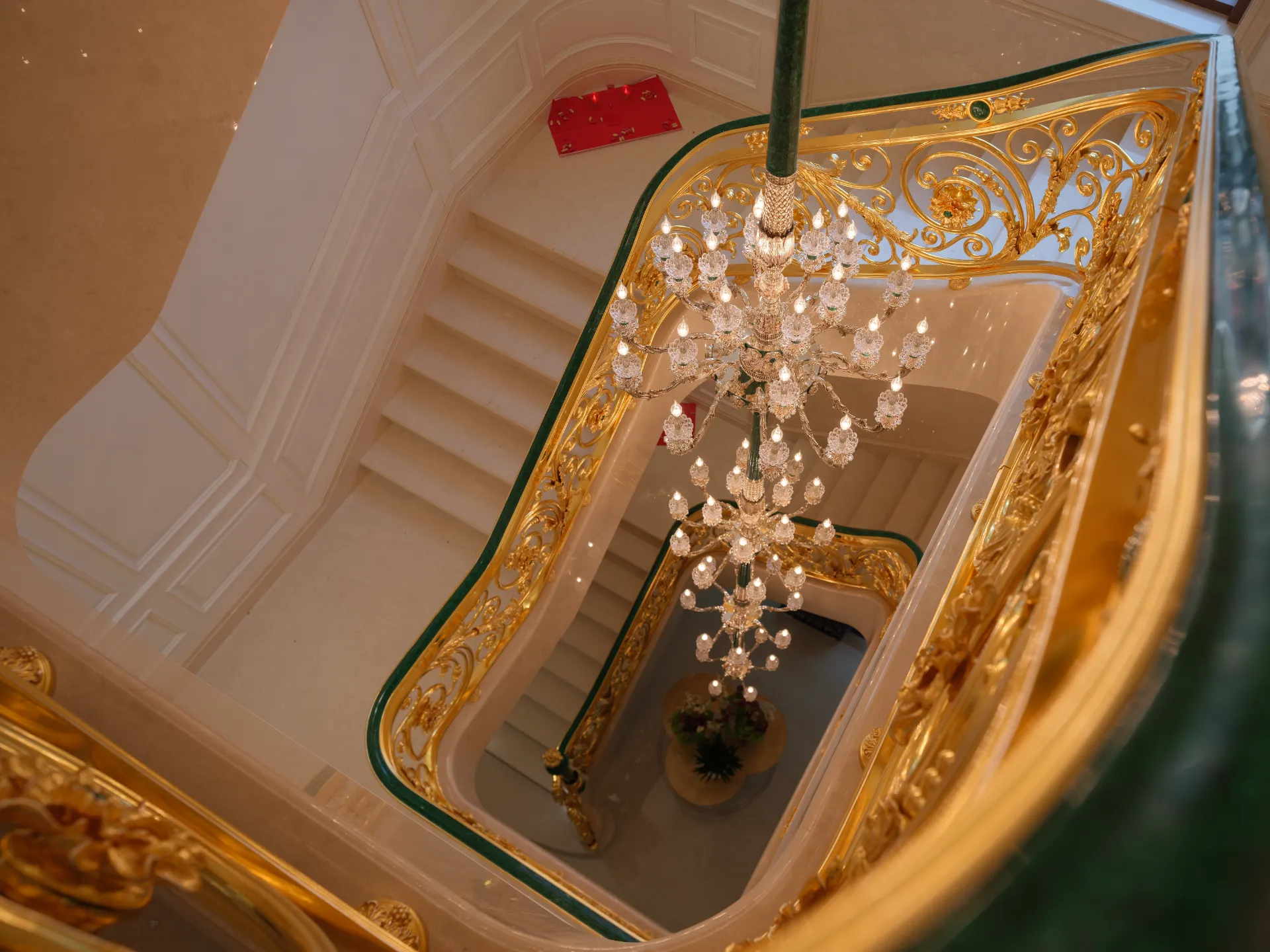 Luxury Marble Staircase with Gold Inlay