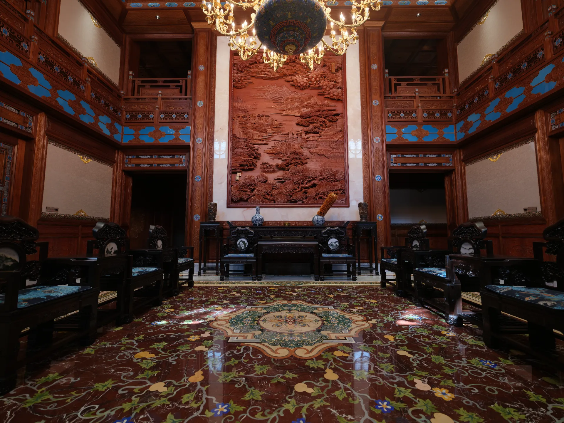 Floral Stone Inlay Floor with Central Medallion