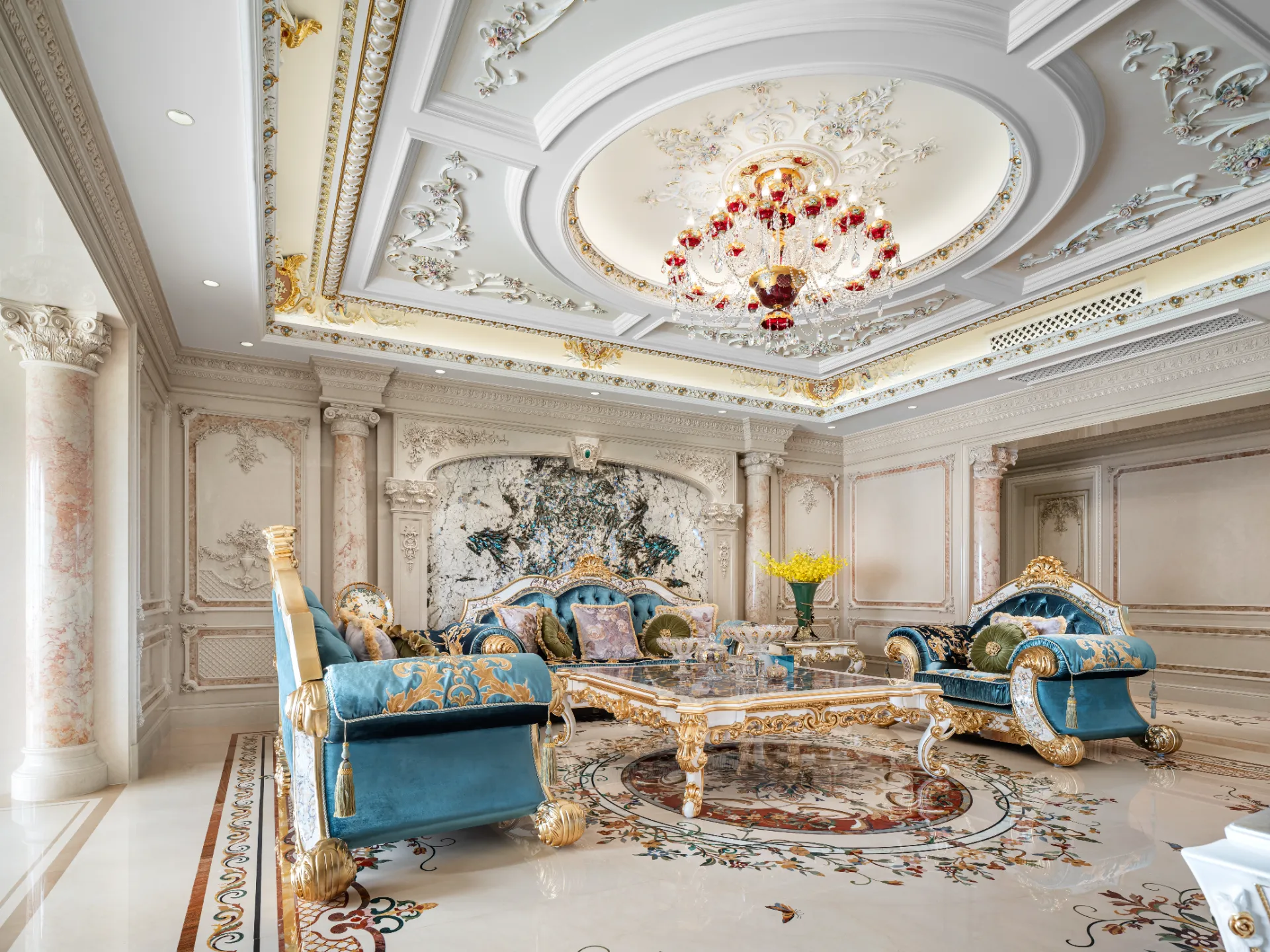 Palace-Scale Villa, Dongguan — bespoke marble inlay by Art Inlay