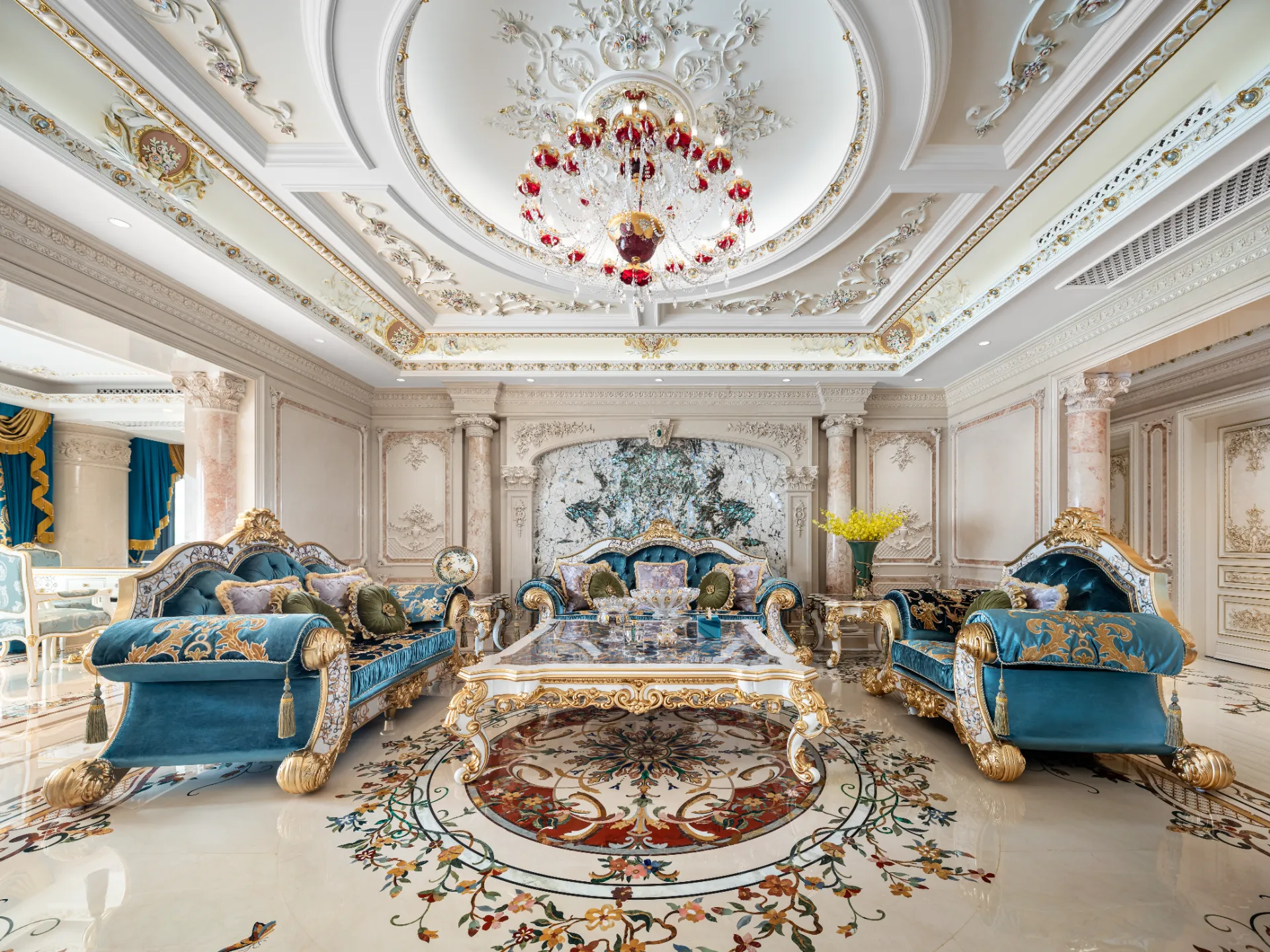 Palace-Scale Villa, Dongguan — bespoke marble inlay by Art Inlay