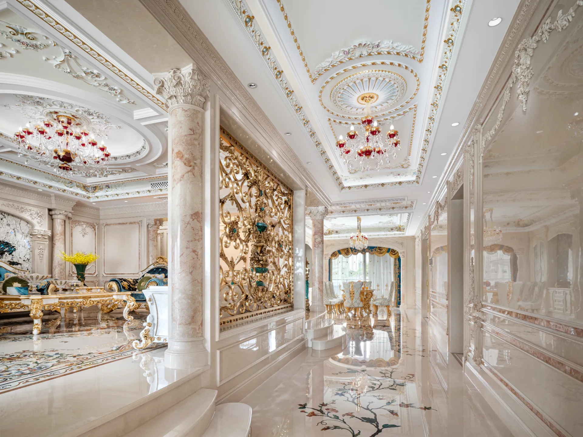 Palace-Scale Villa, Dongguan — bespoke marble inlay by Art Inlay