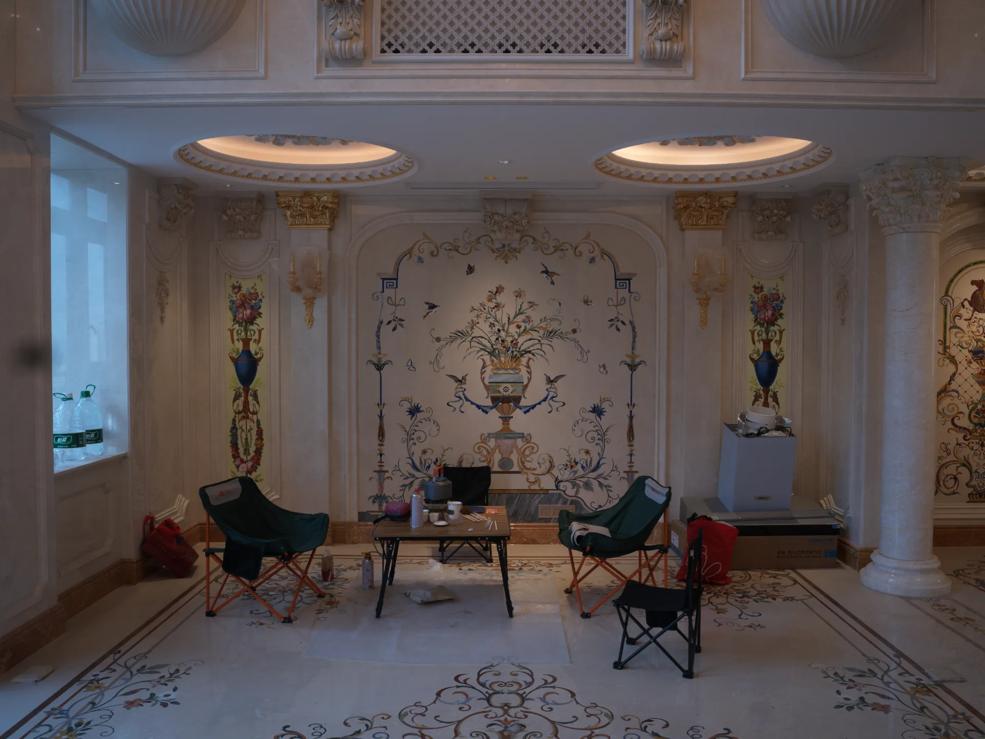 Luxury Marble Inlay Wall Panel with Floral Motif