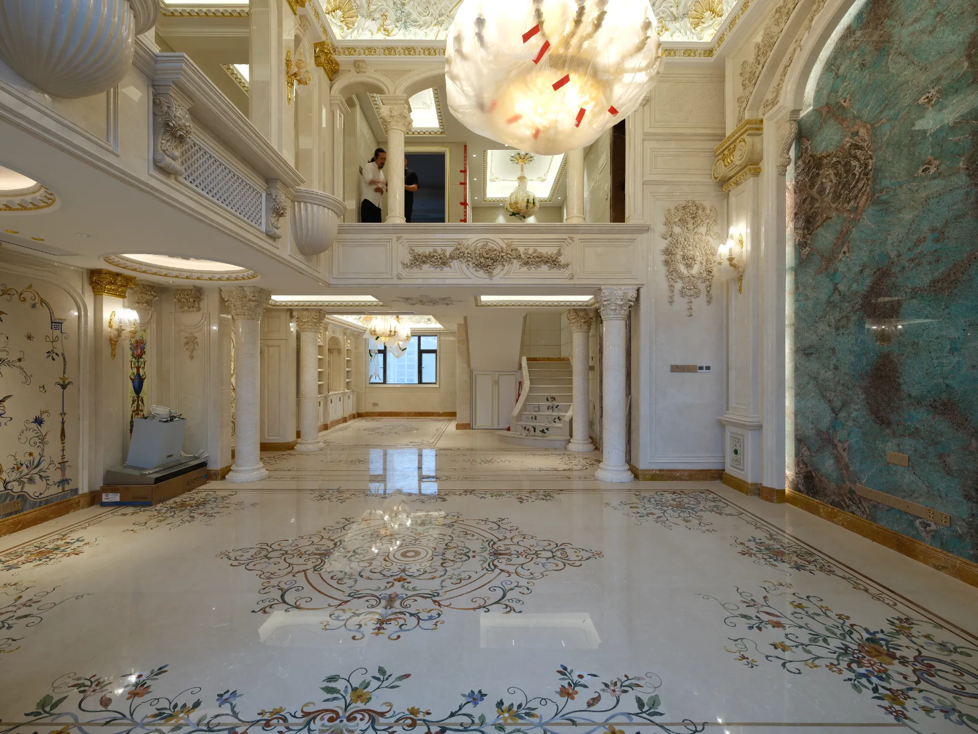 Marble Floor Inlay with Floral Medallion