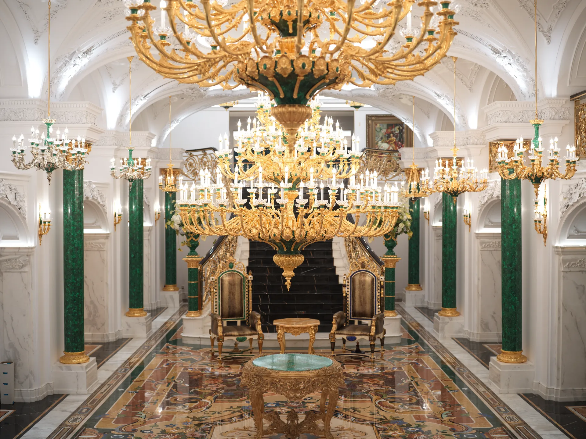 Luxury Marble Inlay Floor in Grand Hall