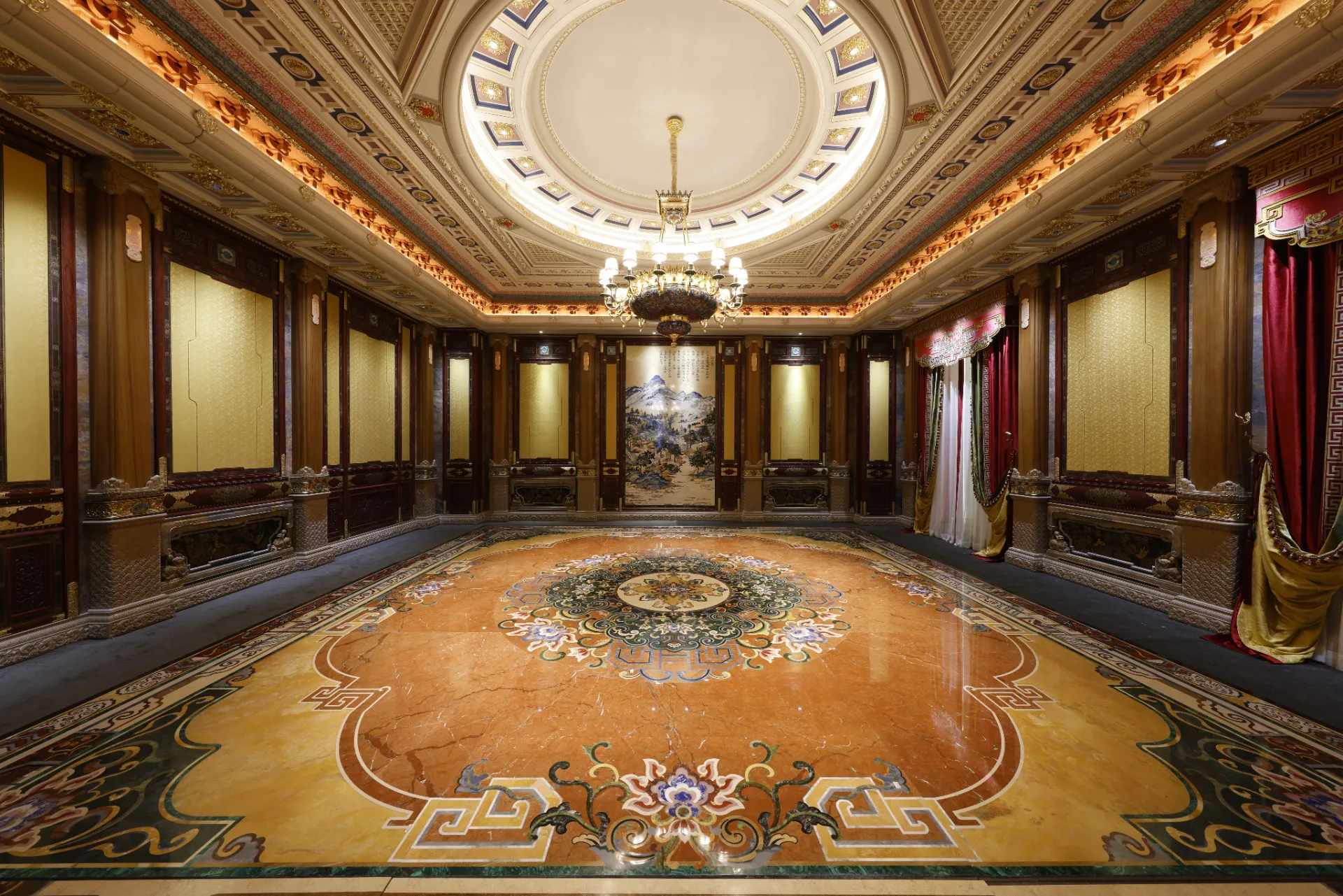 Luxury Marble Floor Inlay with Central Medallion