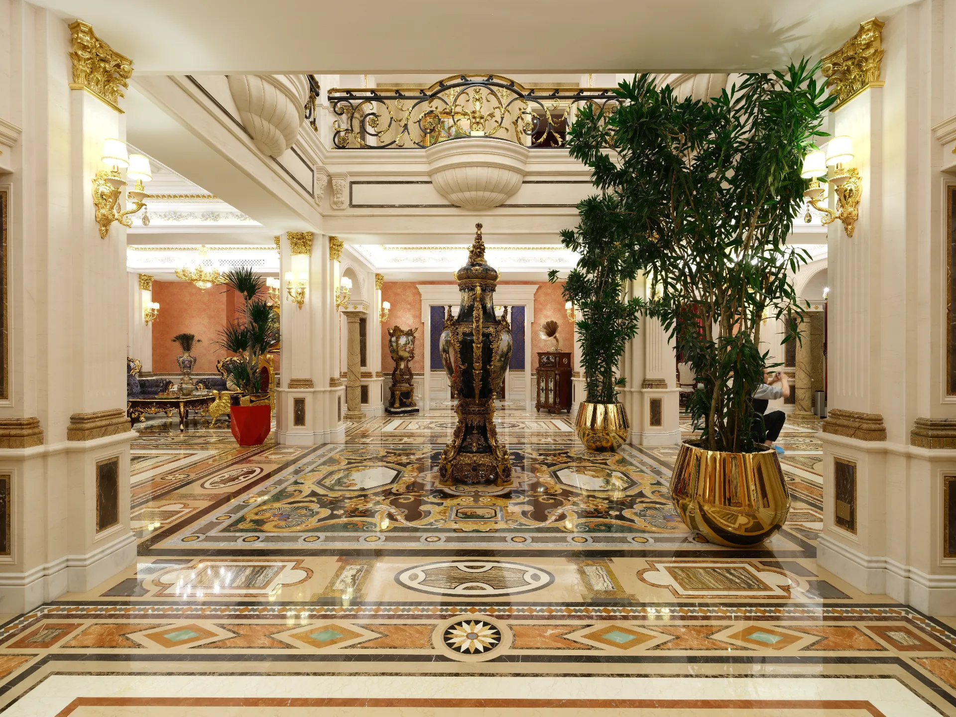 Luxury Interior Marble Floor with Geometric Inlay